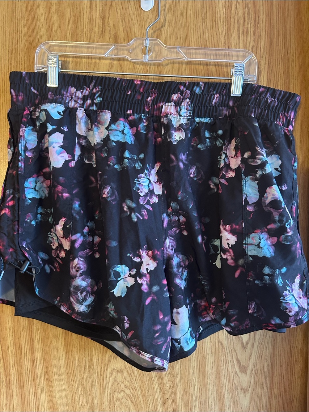 Avia Black Floral Athletic Shorts with Pink and Blue Accents